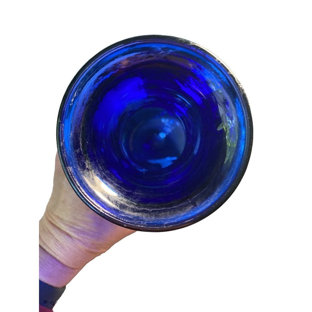 ANTIQUE 1930'S COBALT BLUE RIPPLE DOUBLE BUBBLE VASE - Picture 7 of 7